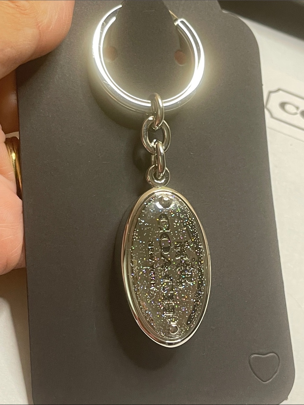 Coach Silver Glitter Oval Keyring Charm